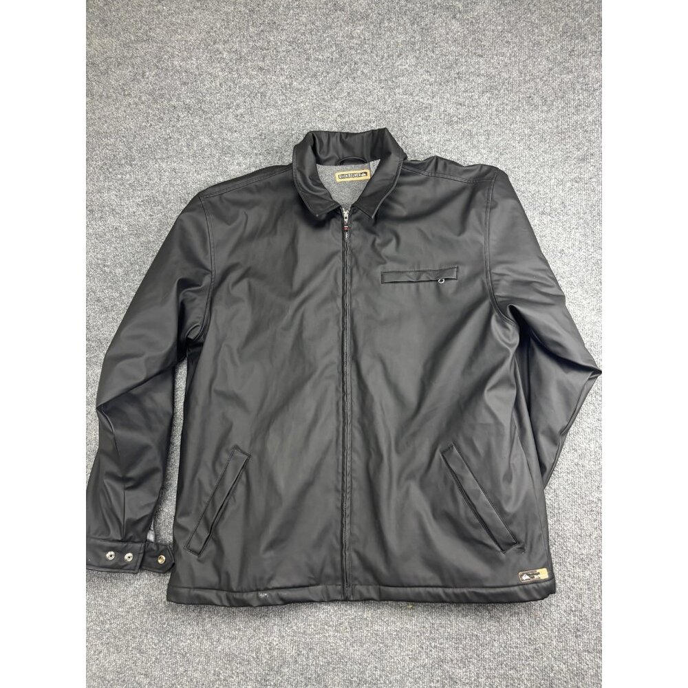 Quiksilver Jacket Mens XL Black Faux Leather Fleece Lined‎ Full Zip Moto Biker